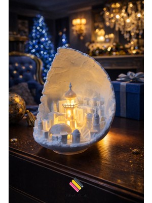 Moontime Alaçatı Ay Şehri Ledli Dekoratif Obje %100 Polyester Malzeme ile Ev Ofis Dekor 15CM