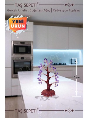 Moontime Alaçatı Gerçek Ametist Doğal Taşı Ağaç Radyasyon Toplayıcı Feng Shui Huzur Ağacı 15 cm