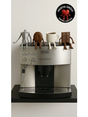 Moontime Alaçatı Kahve Temalı Süsler-Oturan Kahve Bardağı-Oturan Moka Pot-Oturan Kahve Çekirdeği-Oturan Çikolata 4'lü