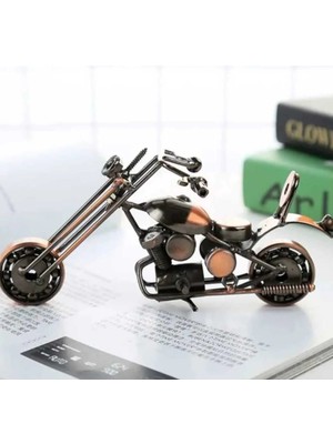 Moontime Alaçatı El Yapımı Vintage Demir Motorsiklet Modeli Ev-Ofis Için Dekoratif Metal Süs Küçük Boy