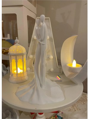 Moontime Alaçatı Romantik Çift Biblo - 22CM Şık ve Modern Masaüstü Biblo Dekorasyon Hediye Figür Ev Ofis Süs