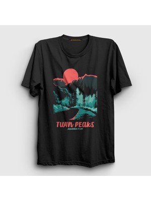 Presmono  Siyah Welcome To Twin Peaks T-Shirt