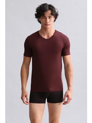 Mısırlı Modal By Tencel Hercules Slim Fit V Yaka Fanila / T-Shirt Bordo