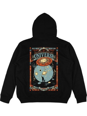 Tarzsokak Universe Siyah Oversize Unisex Kapüşonlu Sweatshirt Hoodie