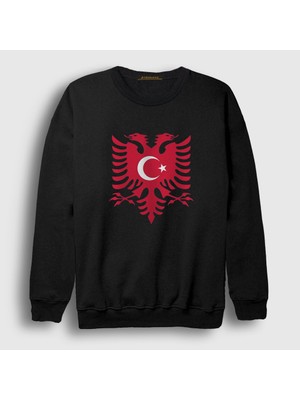 Presmono Siyah Albania Türkiye Arnavutluk Bayrağı Sweatshirt
