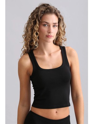Mısırlı Modal By Tencel U Helen Kalın Askılı Crop / T-Shirt Siyah