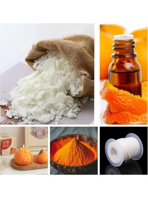 Moontime Alaçatı 250 gr Soya Wax + Portakal Esansı 10ML + Turuncu Boya + 10MT Mum Fitili