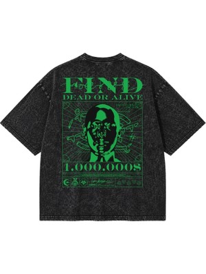 BarsDepo Oversize Yıkamalı Siyah Tişört – Japon Samurai Baskılı Unisex Streetwear T-Shirt