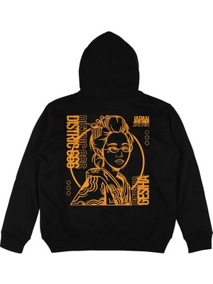 Tarzsokak Japan Geisha V2 Siyah Oversize Unisex Kapüşonlu Sweatshirt Hoodie