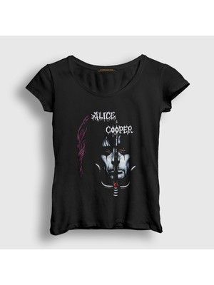 Presmono Kadın Siyah Dragontown Sai Alice Cooper T-Shirt