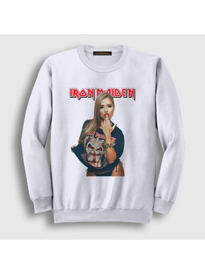 Presmono Unisex Beyaz Finger Metal Müzik Iron Maiden Sweatshirt