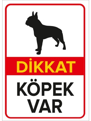 Moontime Alaçatı Dikkat Köpek Var Levhası Siyah Boston Terrier - Sac Malzeme 50X70CM