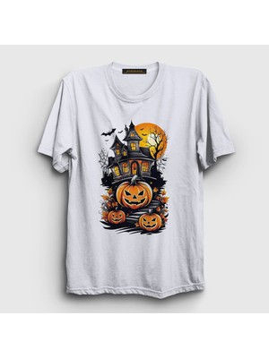 Presmono  Beyaz Haunted House V2 Halloween Cadılar Bayramı T-Shirt