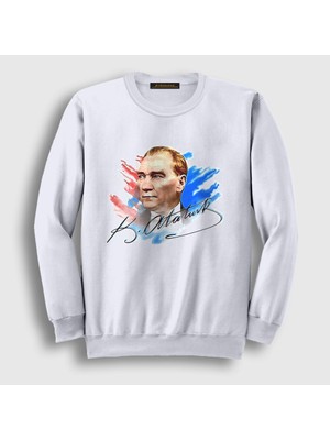 Presmono Unisex Beyaz 19 Mayıs 29 Ekim 23 Nisan Imza Atatürk Sweatshirt