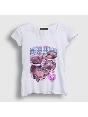 Presmono Kadın Beyaz Moo Deng Hipopotam Hippopotamus T-Shirt