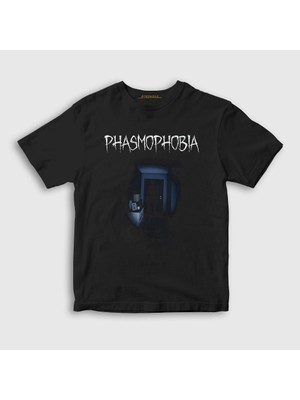 Presmono  Çocuk Siyah Ghost Oyun Phasmophobia T-Shirt