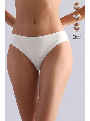 Mısırlı Modal By Tencel Hera Ince Lastikli 3'lü Brazillian Külot Ekru