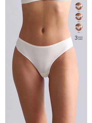 Mısırlı Modal By Tencel Hera Brief Ince Lastikli 3'lü Slip Külot Ekru