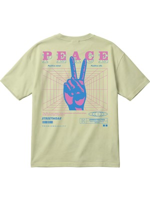 BarsDepo Oversize Unisex Tişört – Peace Baskılı Retro Streetwear T-Shirt