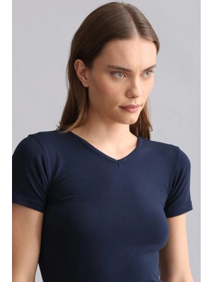 Mısırlı Modal By Tencel Vıctorıa V Yaka Fanila / T-Shirt Lacivert
