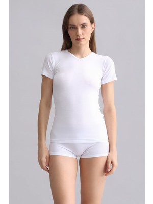 Mısırlı Modal By Tencel Vıctorıa V Yaka Fanila / T-Shirt Beyaz