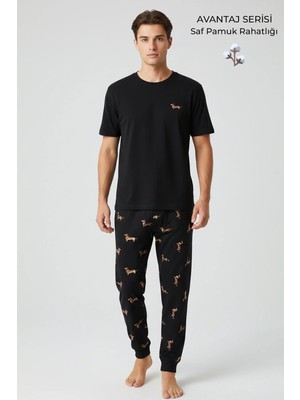 Mısırlı Pamuklu Kısa Kollu Pijama Takım Siyah
