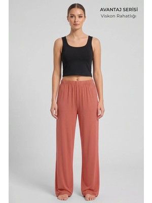 Mısırlı Kadın Viskon Düz Kesim Alt Pijama Oranj