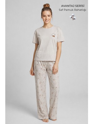 Mısırlı Kadın Pamuklu Pijama Takım Taş