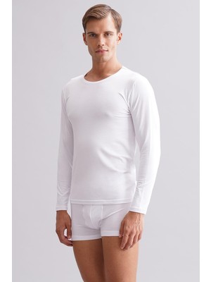 Mısırlı Erkek Modal By Tencel Hercules Slim Fit Bisiklet Yaka Uzun Kollu Fanila Beyaz