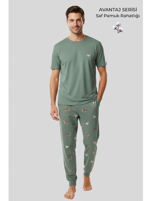 Mısırlı Pamuklu Kısa Kollu Pijama Takım Çağla Yeşili