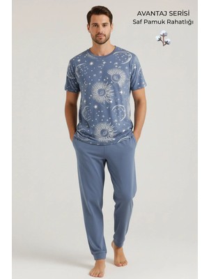 Mısırlı Pamuklu Kısa Kollu Pijama Takım Indigo