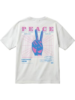 BarsDepo Oversize Unisex Tişört – Peace Baskılı Retro Streetwear T-Shirt