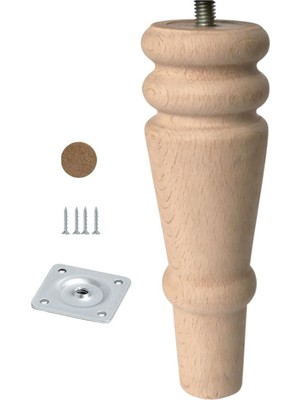 Bohem 15 cm Doğal Boyasız Ahşap Ayak Silindir Mobilya Koltuk Kanepe Ayağı Metal Montaj Aparat & Keçe
