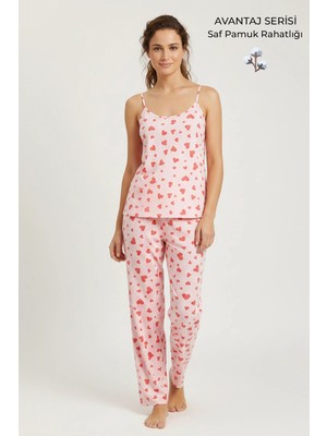 Mısırlı Kadın Pamuklu Askılı Pijama Takımı Pembe