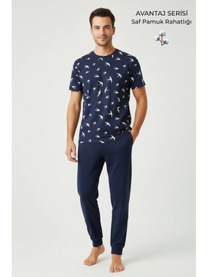 Mısırlı Pamuklu Kısa Kollu Pijama Takım Lacivert