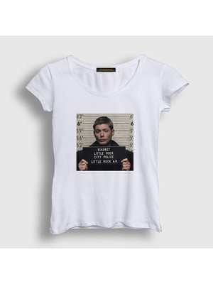 Presmono Kadın Beyaz Dean Winchester Jail Supernatural T-Shirt