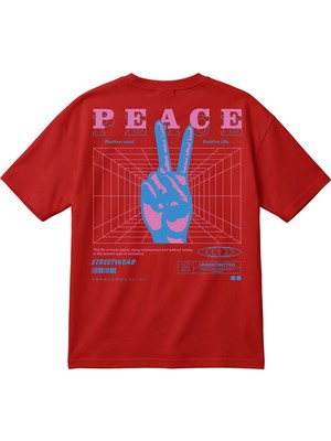 BarsDepo Oversize Unisex Tişört – Peace Baskılı Retro Streetwear T-Shirt