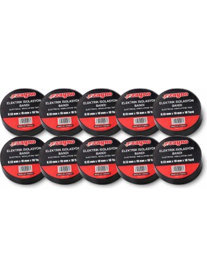 Rayno Elektrik Izolasyon Bandı 10’lu Set – 0.13 mm x 19 mm x 10 Yard – Siyah Elektrik Bandı – Profesyonel Yalıtım Bandı