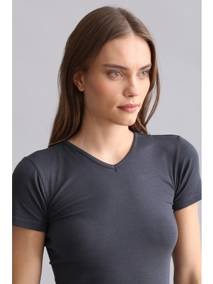 Mısırlı Modal By Tencel Vıctorıa V Yaka Fanila / T-Shirt Antrasit