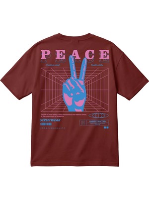BarsDepo Oversize Unisex Tişört – Peace Baskılı Retro Streetwear T-Shirt