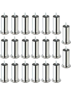 BADEM10 Baza Koltuk Kanepe Mobilya Yatak Çekyat Ayağı Ince Diş M8 Metrik 8 mm Krom Metal Ayakları 15 cm 20 Adet