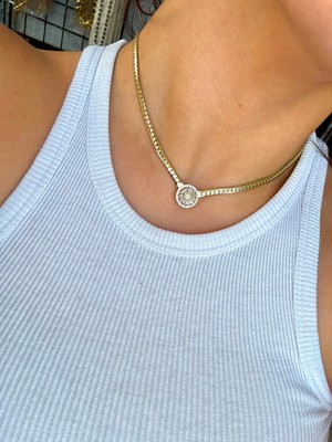 Lotusbybuket Vip Marka Model Zirkon Taşlı Ezme Buğday 14K Kaplama Çelik Gold Kolye