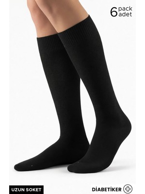 Mısırlı Unisex Bambu 6 Çift Diabetiker Lastiksiz Uzun Soket Çorap Siyah