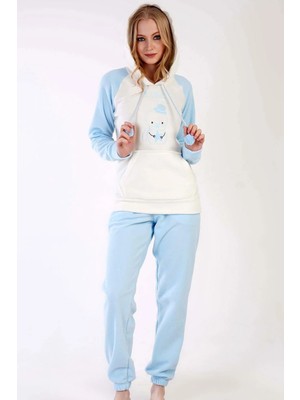 Mısırlı Kadın Polar Uzun Kollu Pijama Takımı Mavi
