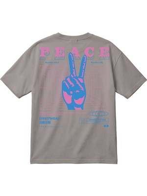 BarsDepo Oversize Unisex Tişört – Peace Baskılı Retro Streetwear T-Shirt