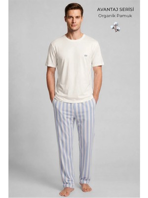 Mısırlı Erkek Organik Pamuk Pijama Takım Mavi