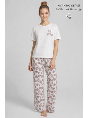 Mısırlı Kadın Pamuklu Pijama Takım Beyaz