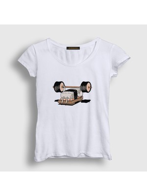 Presmono Kadın Beyaz Gym Fitness Vücut Gelistirme Sushi T-Shirt