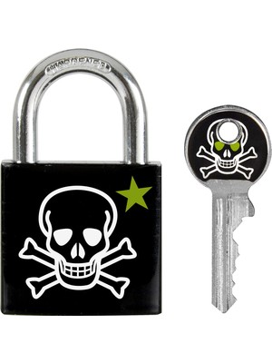 Master Lock 3430EURDSKULL Anahtar Asma Kilit, Kafatası Motifli, 5,3 x 3 x 1,5 Cm, Siyah, Beyaz ve Yeşil