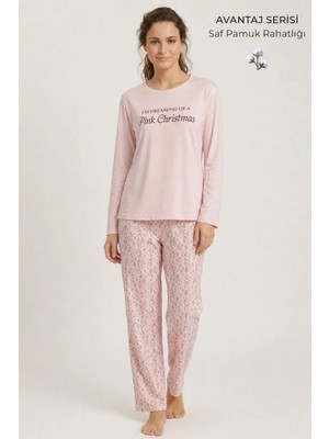 Mısırlı Kadın Pamuk Tavşan Baskı Detaylı Pijama Takım Açık Sarı